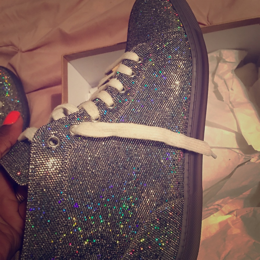 Louboutins woman Flat Glitter disco Ball Sneakers